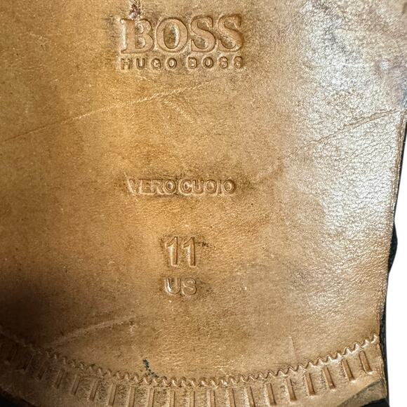 BOSS HUGO BOSS Chelsea Black Pull On Leather Ankle Boot SZ 11 - Picture 8 of 10